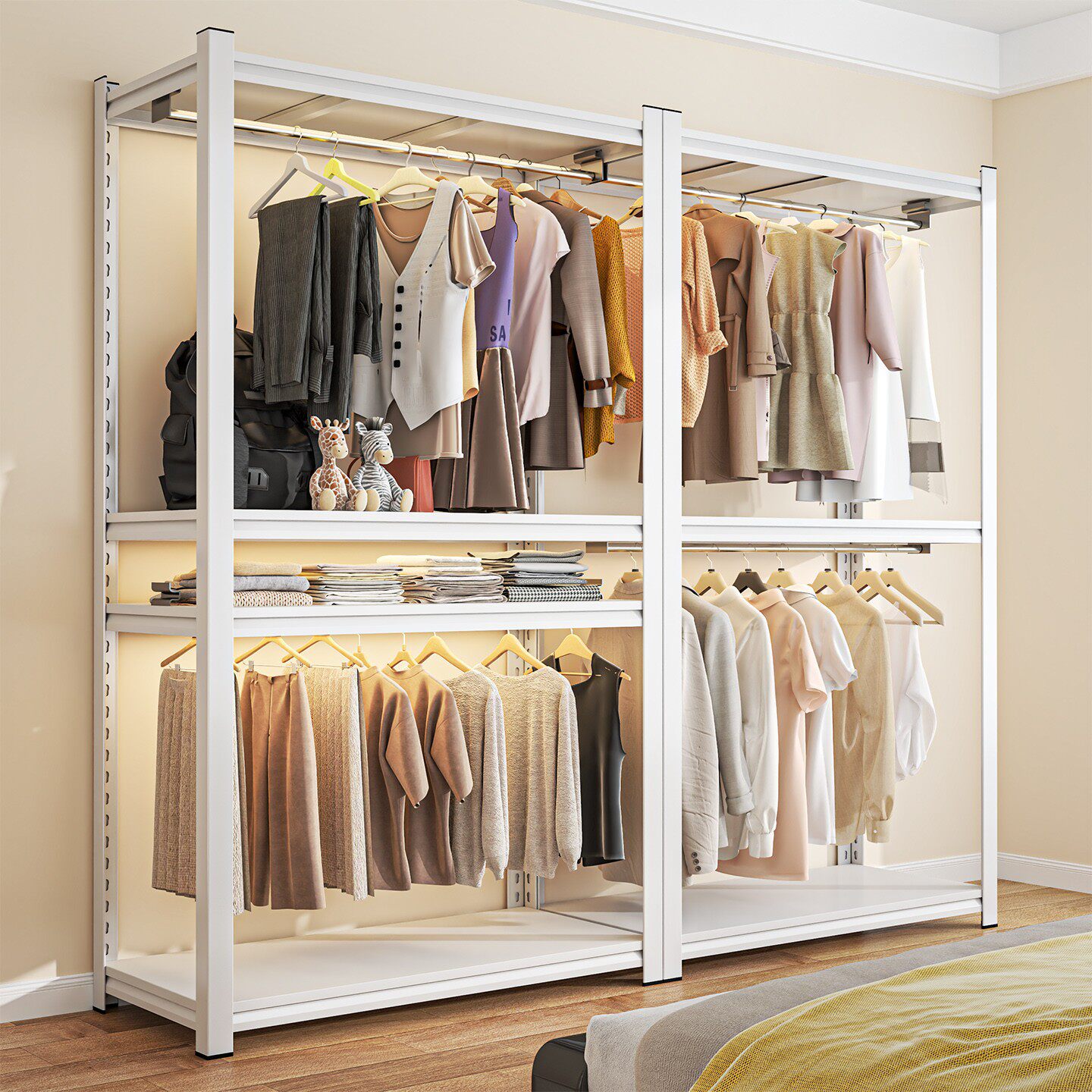 Household Clothes Rack, Simple Bedroom Coat Rack, Modular Storage Rack, Clothes Hanging Rod, Open Wardrobe, Floor-Standing Shelf