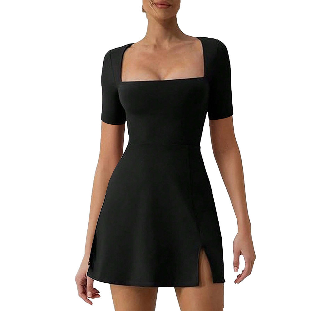 Elegant A Line Dress with Square Neckline Sexy Split Hem Waist Cinching Design Perfect for Parties and Events
