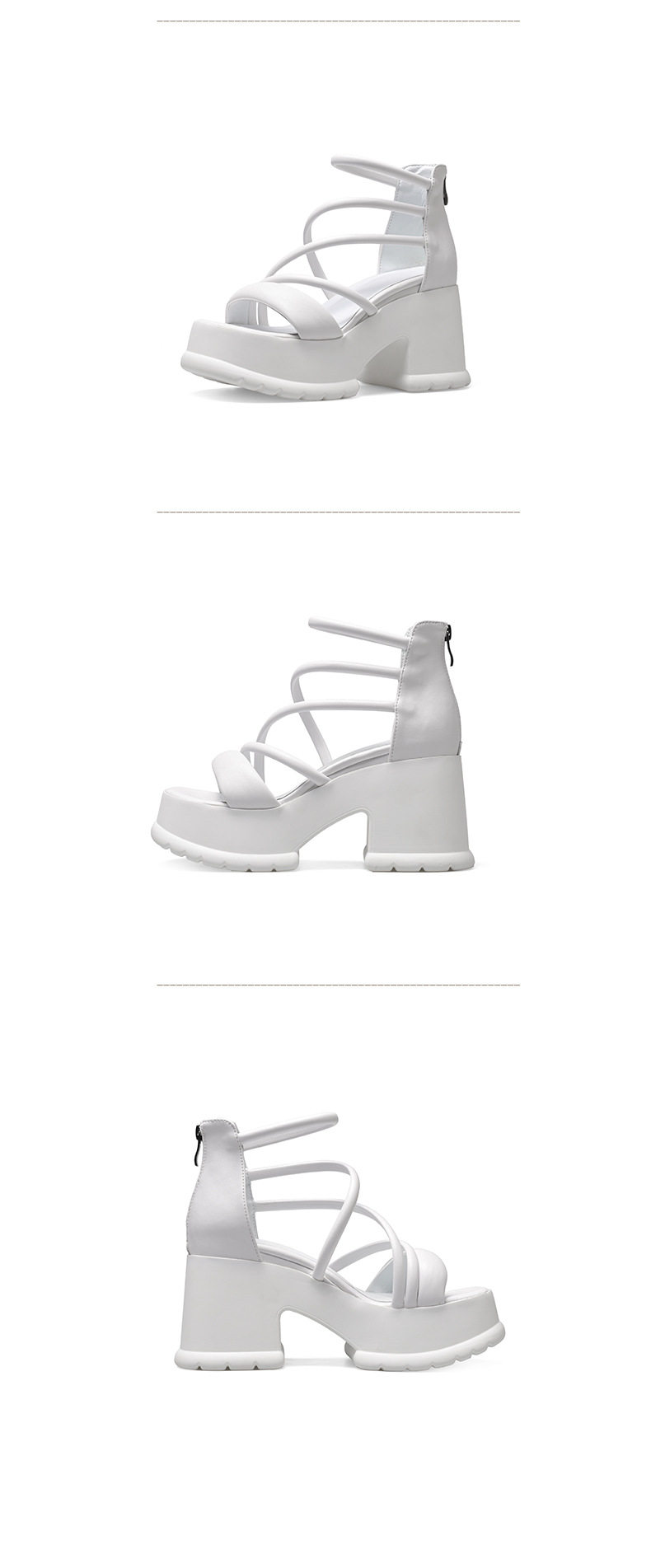 Sandal cao gót nữ quai ngang đế dày 10 cm phong cách La Mã — Đen, Trắng, Hồng chi tiết 12