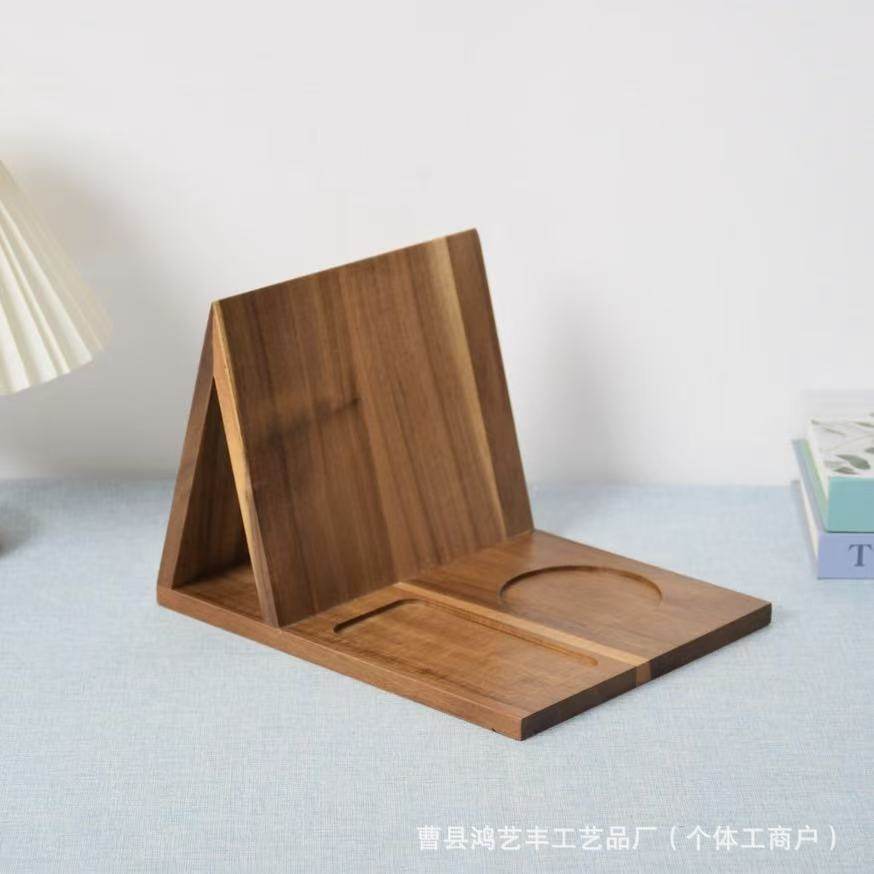 Cross-border New Solid Wood Triangle Book Stand Acacia Wood with Coaster Bracket Reading Rack Home Bedroom Desktop Bookshelf