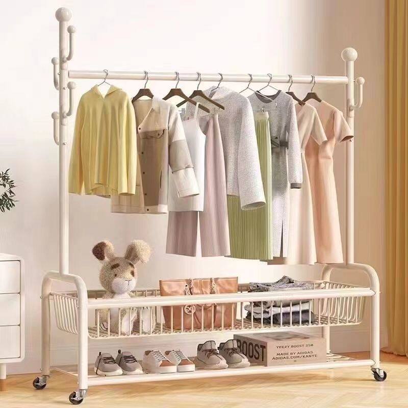 Floor-Standing Vertical Clothes Drying Rack Thickened Clothes Rack with Wheels Household Simple Living Room Coat Rack Bedroom Storage Rack