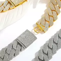 Xuandi Jewelry 25mm Necklace Diamond-Encrusted Hexagonal Six-Row Cuban Chain Men's Accessories Hip-Hop Cuban Chain