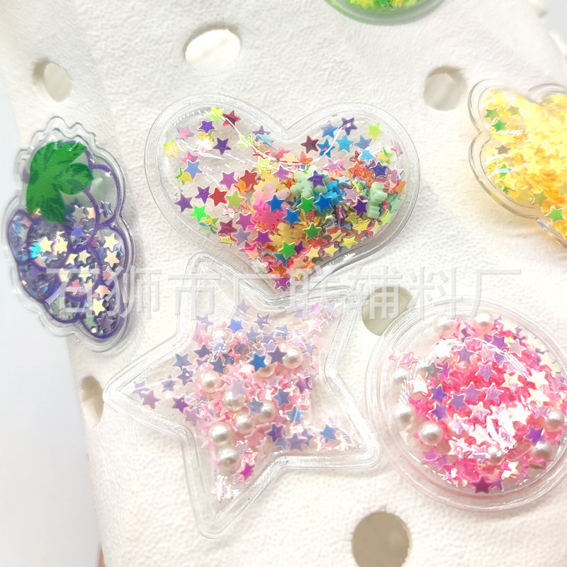 [Inflatable sequins bubble shoes flower] cute fruit series hole shoes accessories inflatable sequins decorative buckle