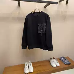 2024SS new p home chest pocket black men's crew neck sweater classic pullover men's and women's long sleeve shirt