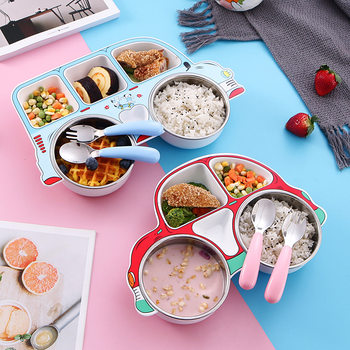 304 stainless steel plate children's plate set kindergarten cartoon fast food plate baby complementary food grid plate car