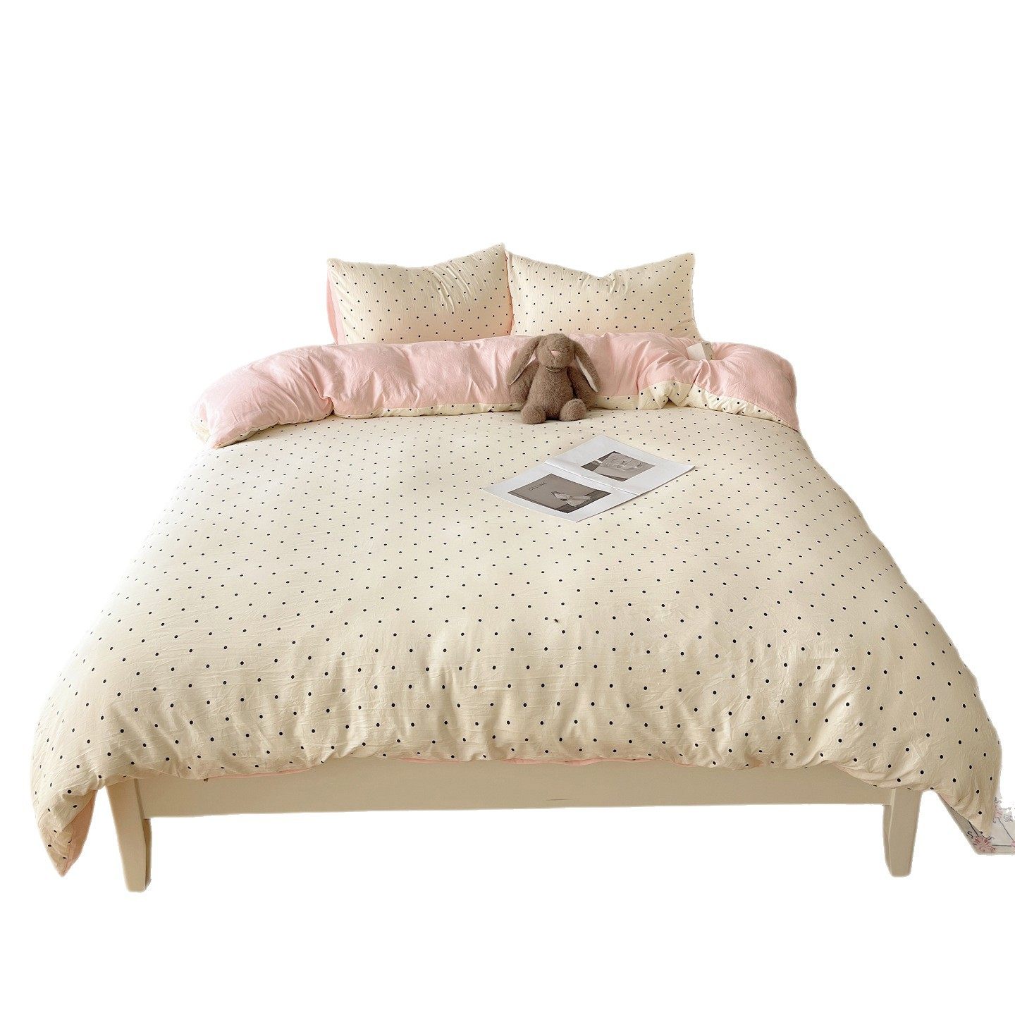 Category a Maternal and Infant Grade Pure Washed Cotton Four-Piece Set Ins Small Fresh Bed Bed Sheets Quilt Cover Student Dormitory Three-Piece Fitted Bed Sheets Set