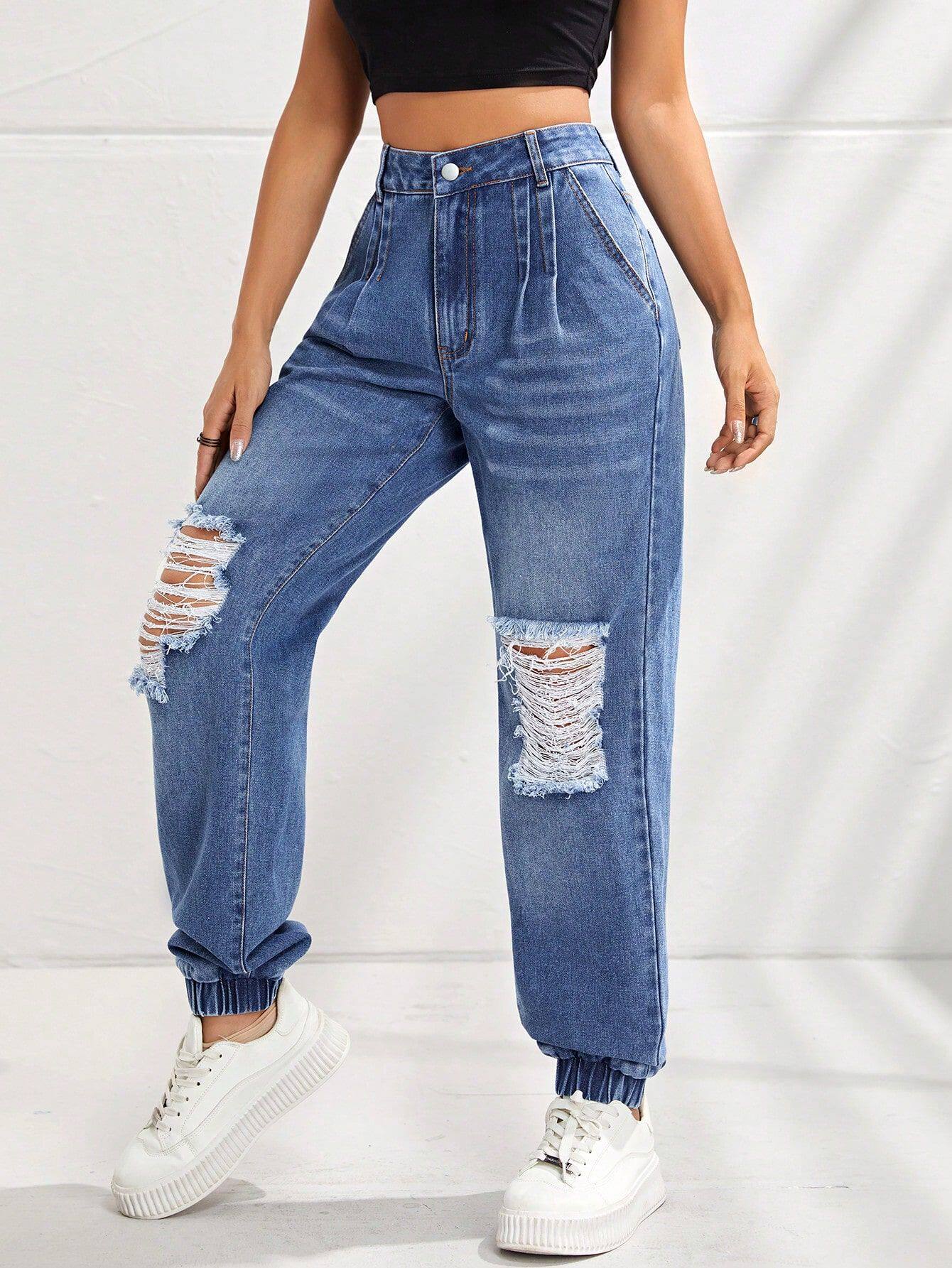 High Waisted Slim Fit Ripped Jogger Jeans Stylish Comfortable Trendy Casual Wear for Women Wholesale Available