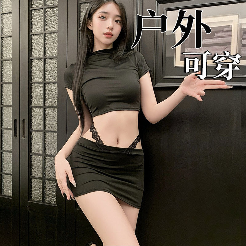 Sexy Lingerie Slim-Fit Short T-Shirt Sexy Hot Girl Set Women's Bodycon Skirt Two-Piece Set Wholesale