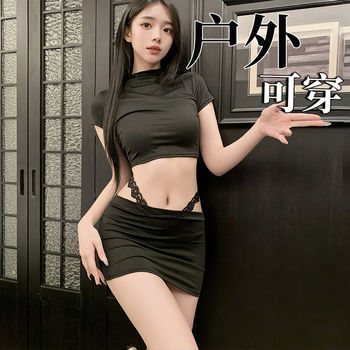 Sexy Lingerie Slim-Fit Short T-Shirt Sexy Hot Girl Set Women's Bodycon Skirt Two-Piece Set Wholesale