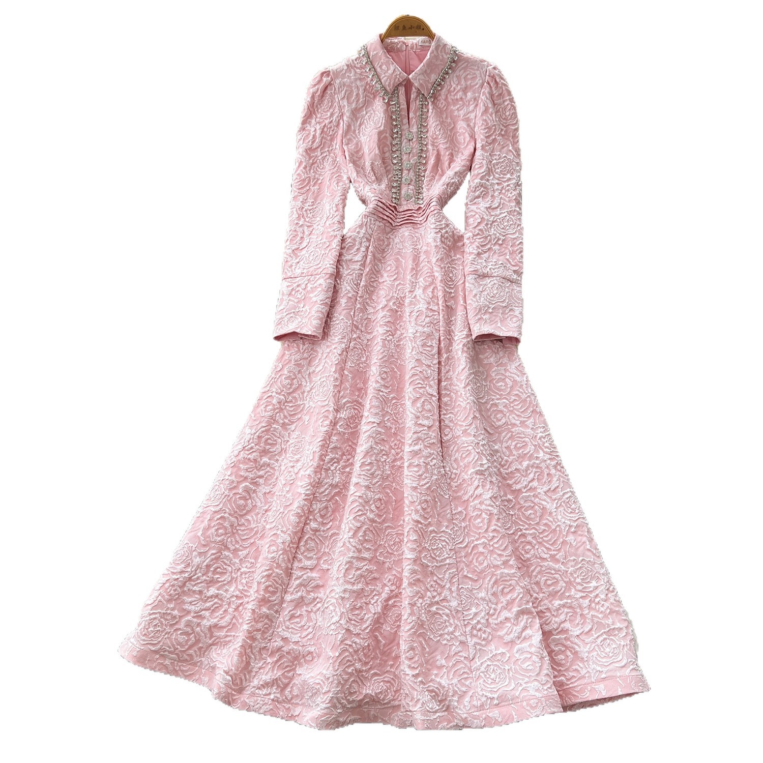 French Lace Long Sleeve Dress for Women Fitted Waist A Line Silhouette Elegant Evening Gown Autumn Collection