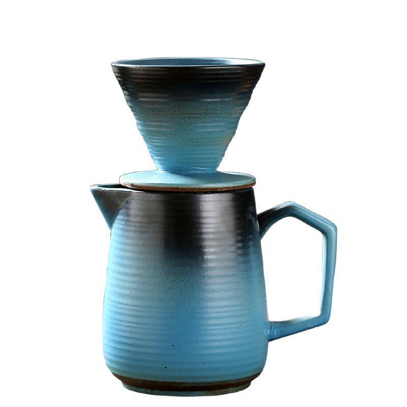 Ceramic filter bowl Filter stoneware kiln tapered spiral pattern funnel filter drip hand coffee set