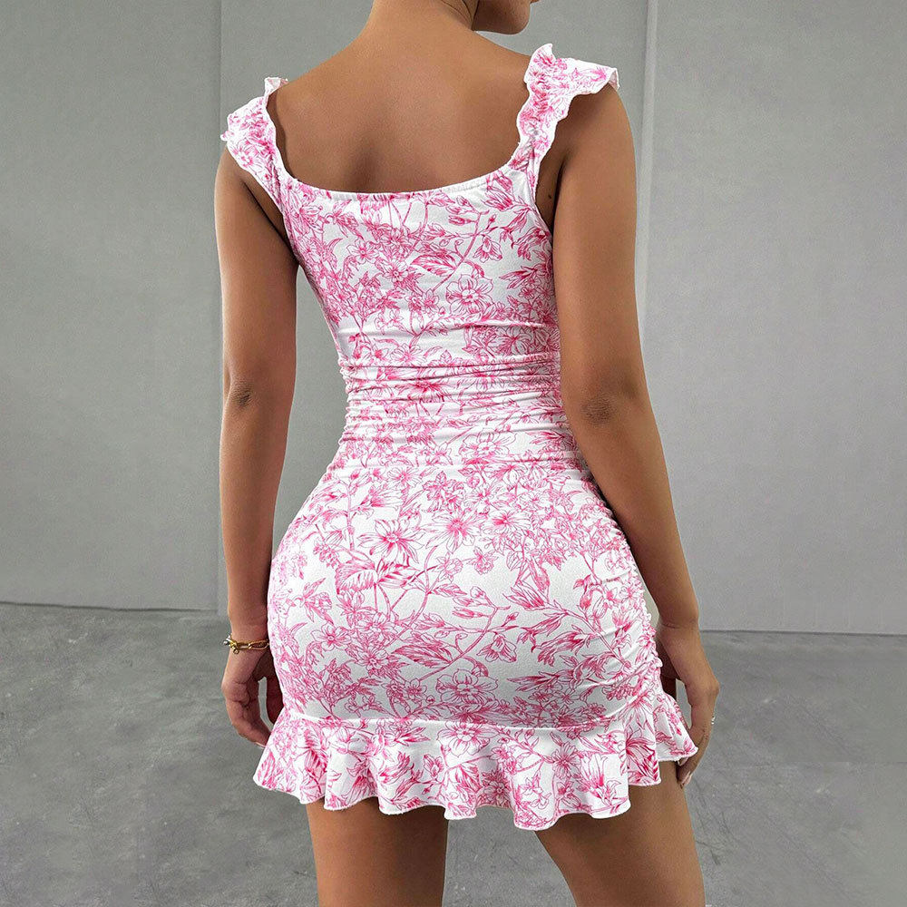 Floral Print Vacation Dress Strapless Design Short Length Lightweight Fabric Summer Casual Wear Wholesale Available