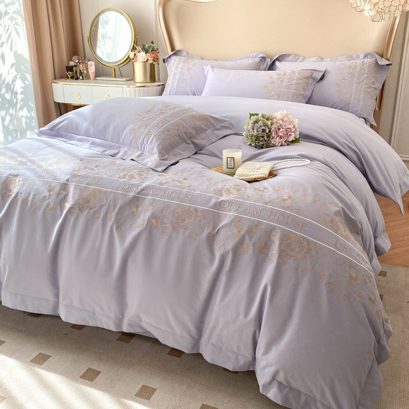 Category a Maternal and Infant Grade Xinjiang Long-Staple Cotton Embroidered Four-Piece Set Pure Cotton Brushed Thickeneded Long-Staple Cotton Pure Cotton Quilt Cover Bed Sheets