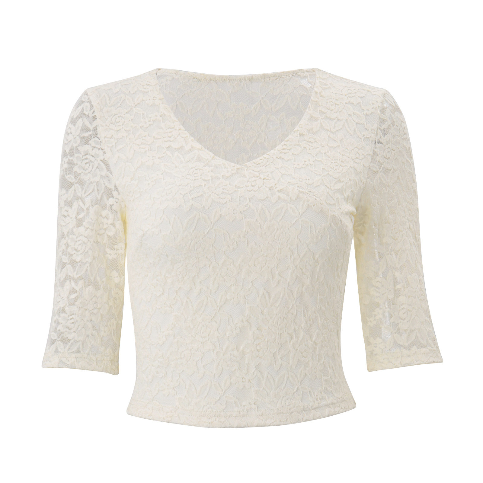 Fashion Womens V Neck Lace Short Sleeve T Shirt Slim Fit Color Block Design Summer Style Wholesale Available