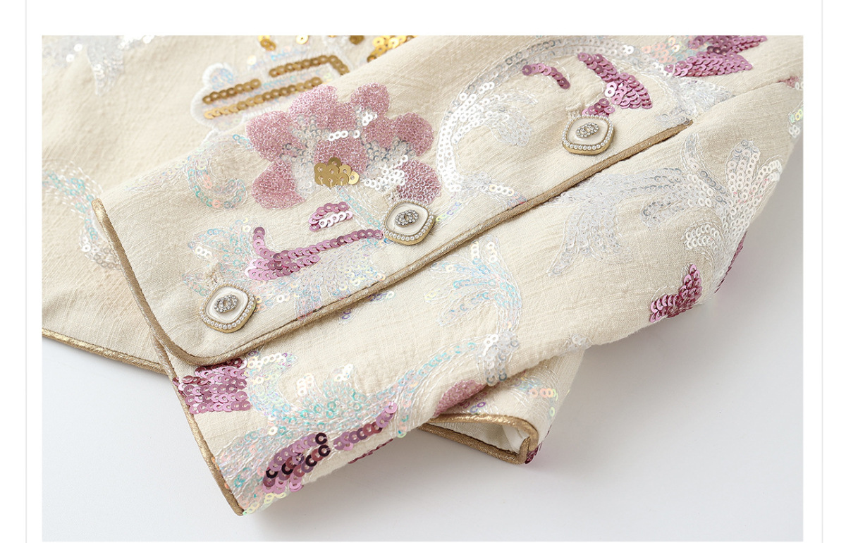 Set áo vest và áo khoác ngắn nữ thêu họa tiết hoa — áo khoai tây, Áo vest màu tím sốt, áo vest trắng đính cườm, Áo khoác màu tím sốt