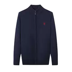 Autumn and Winter Cross-Border Pony Logo Men's Sweater Zipper Cardigan Elderly Sweater Men's Pure Cotton Embroidered Sweater