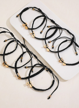 新款26个英文字母手链爱心手绳跨境欧美创意编织心形手环情侣配饰