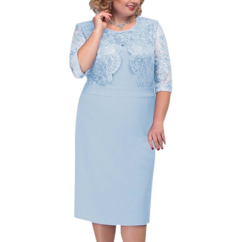 Plus Size Womens Dress Lace Panel Short Sleeve Two Piece Look Elegant Occasion Wear Wholesale Available