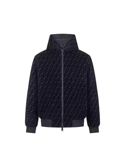 High-End Version Fend* Autumn and Winter New Model for Men and Women, Monogrammed Velvet-Printed Hooded Jacket