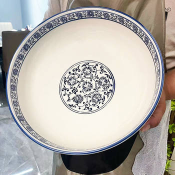 Blue and White Porcelain Boiled Fish Bowl, Pickled Fish Bowl, Large Capacity Household Bowl, Hotel Ceramic Soup Bowl