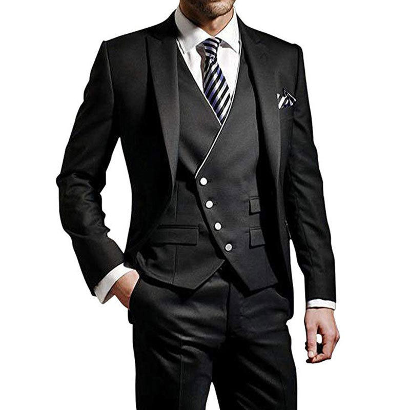 three-piece men's suit navy groom's suit jacket one-button formal business tuxedo