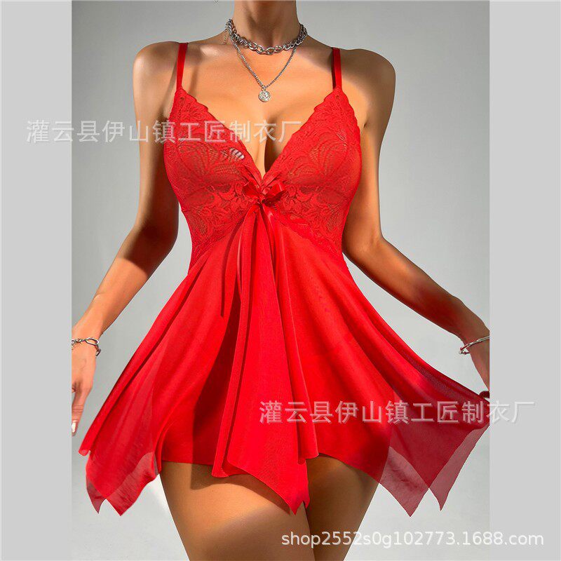 跨境欧美亚马逊速卖通夏女蕾丝网纱性感情趣内衣套装诱惑吊带睡衣