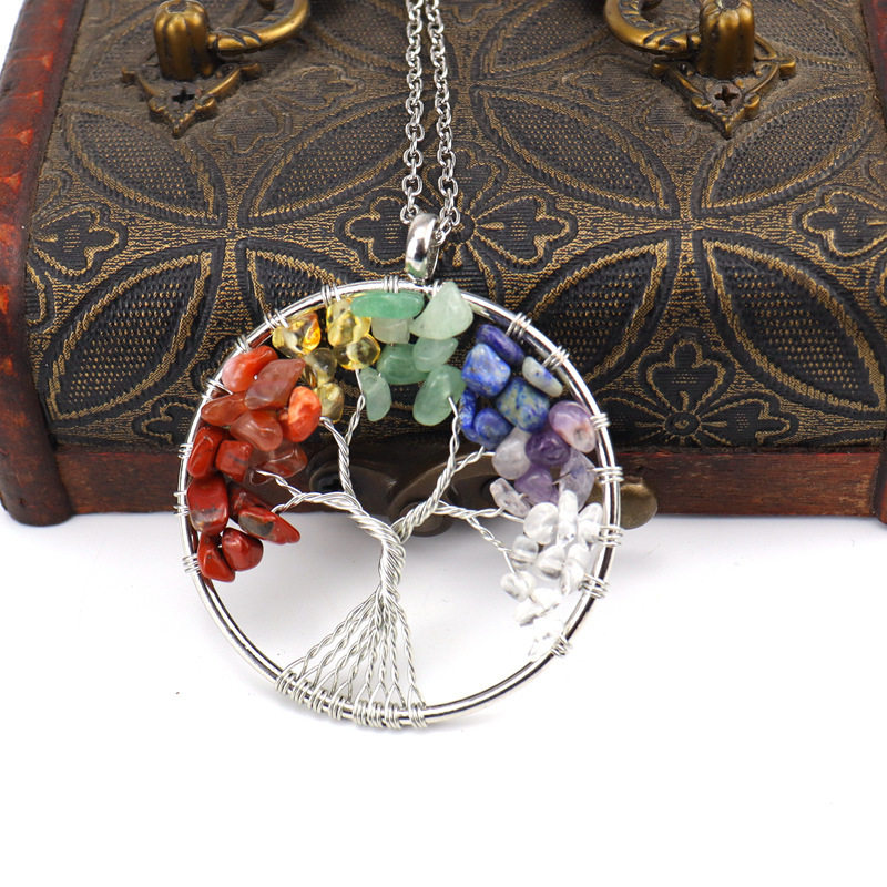 Foreign trade natural gravel crystal life tree colorful natural stone fortune tree necklace factory direct N82
