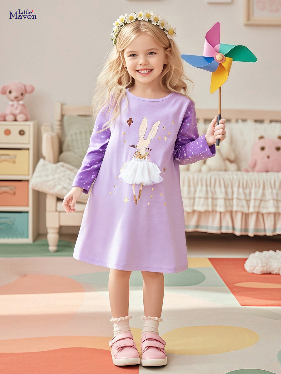 Robe pour enfants de style, robe de fille à manches longues d'automne en coton pur