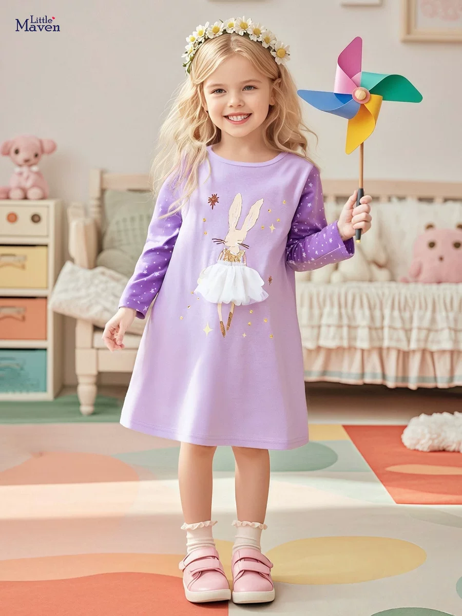 Robe pour enfants de style, robe de fille à manches longues d'automne en coton pur