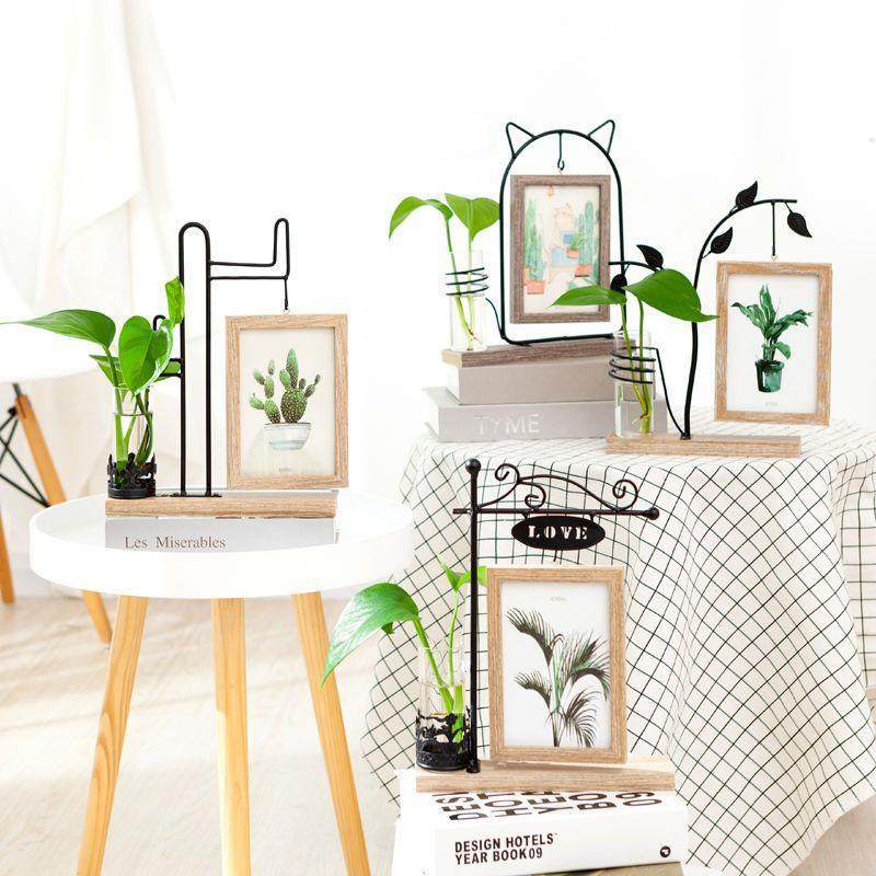Photo frame table creative 5/67 inch hydroponic plant iron picture frame photo solid wood wall non-perforated photo wall