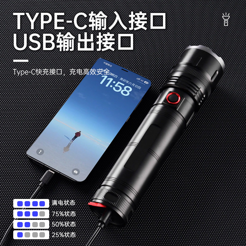 Outdoor Hand-Held Aluminum Alloy Flashlight, Strong Light Laser Cannon, Ultra-Bright, Long-Range, Ultra-Long Battery Life, Multi-Functional Charging Model