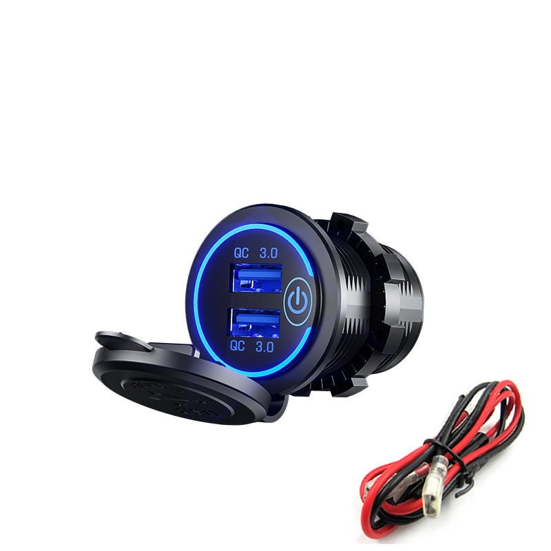 Cross-Border Car Appliance Modified Motorcycle Universal Touch Switch Dual USB Car Qc3.0 Fast Charging Car Charger