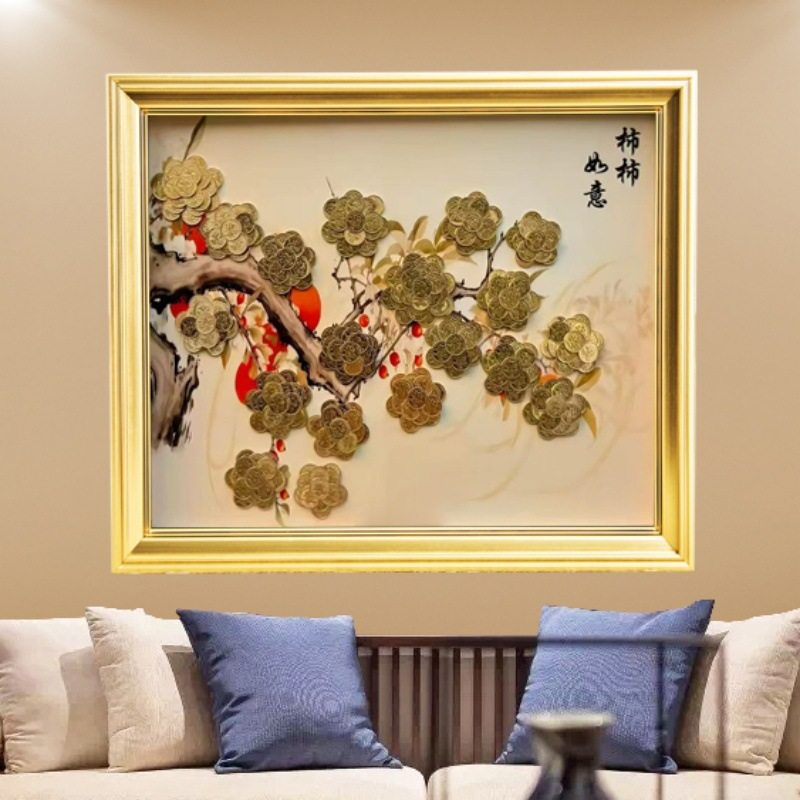 Chinese Style Shishi Ruyi Living Room Decoration Painting Tv Cabinet Entrance Coin Painting Template Photo Frame
