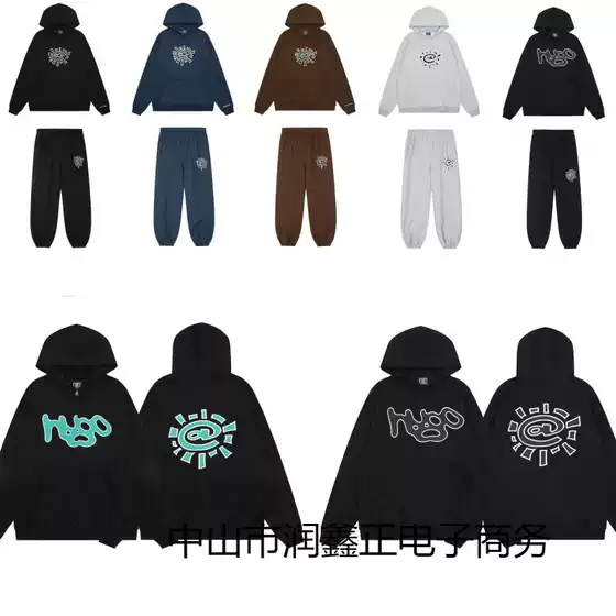 Cross-border American-style High Street Niche ADWYSD Hoodie Sun Roll fleece-lined Hoodie Loose Men's and Women's Hooded Sweatshirt
