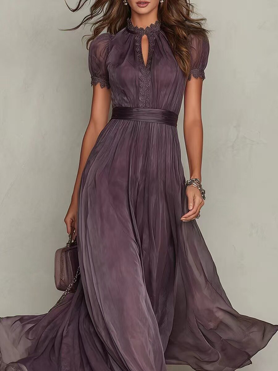 Elegant Lace Collar Waist Defined Dress Spring Summer Collection Fashionable Design Suitable for Casual or Formal