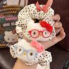 Girl Kt Bow Cherry Hair Tie Scrunchie Versatile Fabric Plaid Hair Rope Bun Hair Tie Elastic Hair Rope