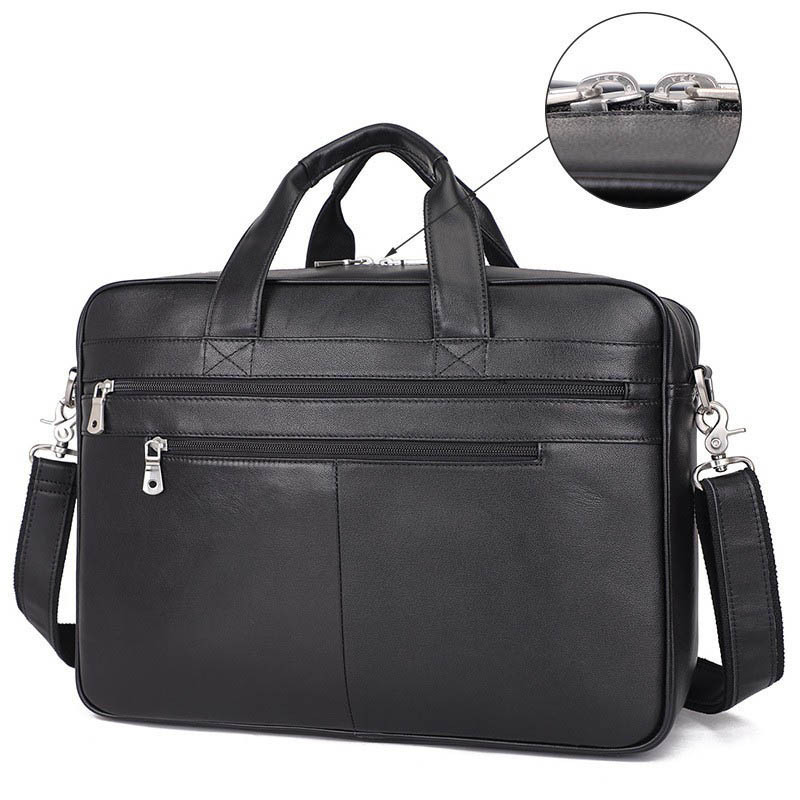 Cặp da nam cao cấp khóa kéo YKK đựng laptop 15.6 inch — Màu cà phê, Màu đen, Màu đen (YKK)