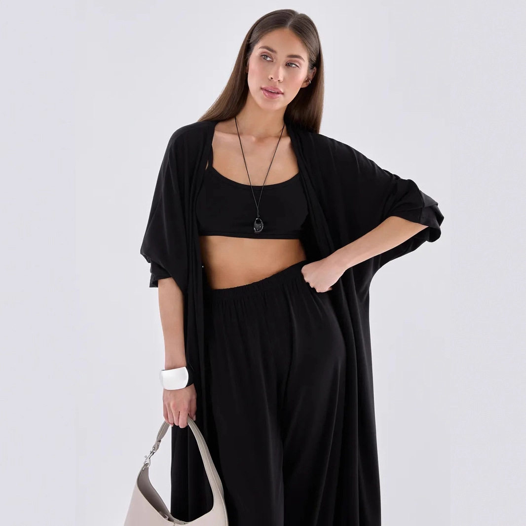 Casual Loose Long Cardigan Set Includes Crop Skirt Cami Top and Pants Perfect for Spring Summer Wholesale Available