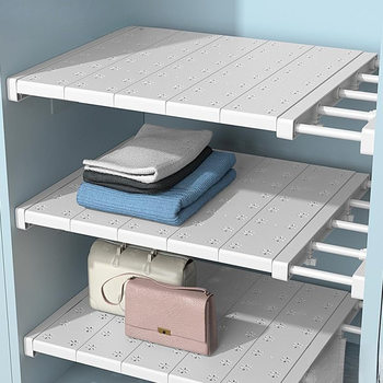 Adjustable Wardrobe Storage Layered Shelf Cabinet Shelf Telescopic Partition Storage Rack Wall-Mounted No-Drill Kitchen