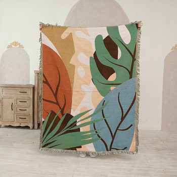 Nordic style color leaves line blanket full cover sofa towel sofa cover camping blanket ins sofa cover a generation of hair
