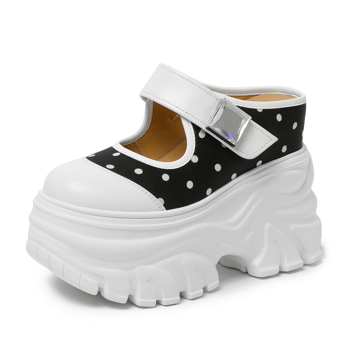 Sandal cao gót nữ hở mũi, đế xuồng 12 cm, quai bọc mũi, phối màu, phong cách dạo phố — [Đen], [Trắng], [Vàng nhạt]
