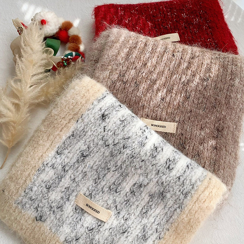 Scarf Women's Autumn and Winter 2025 New High-End Warm Knitted Scarf K-Style Versatile Contrasting Color Student Wholesale
