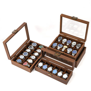 Walnut Wood Grain Watch Box Storage Box Glass Skylight Wooden Home Storage Display Box Multi-Position Watch Collection Box