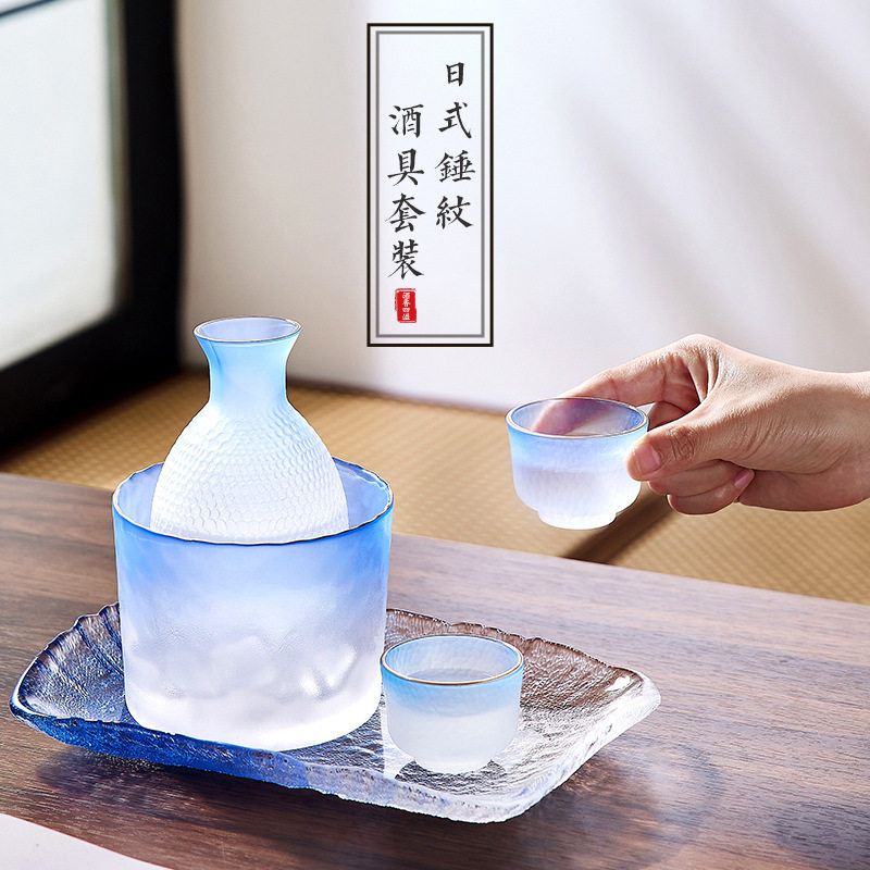 Japanese-style hammered sake wine set suit household glass rice wine warmer ice wine sake hot wine pot small wine cup