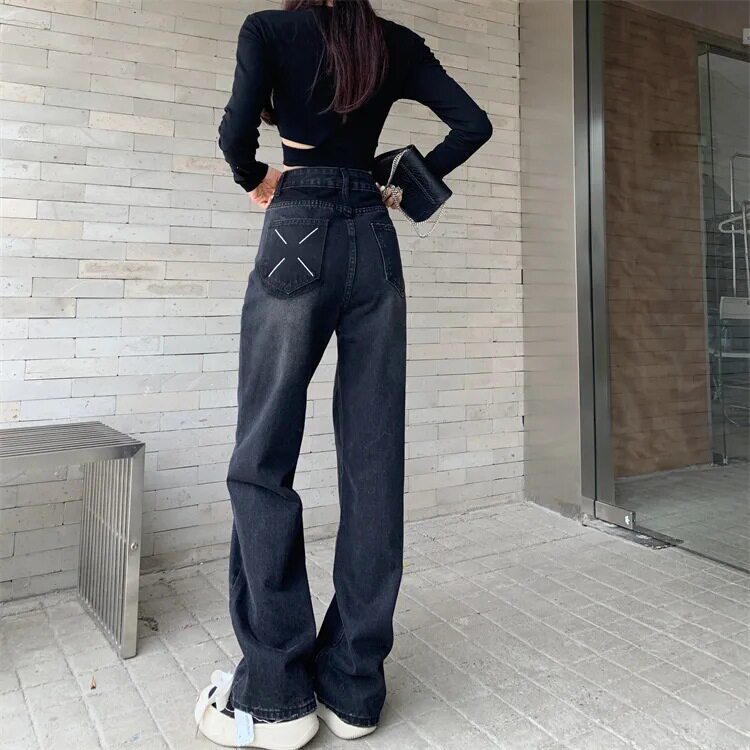 High Waisted Vintage Wide Leg Jeans for Women Distressed Hem Loose Fit Spring Fashion Wholesale Available