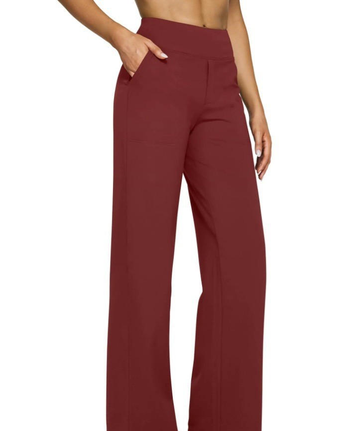 High Waisted Loose Fit Straight Leg Pants Solid Color Pocket Design Casual Style Autumn Collection Wholesale