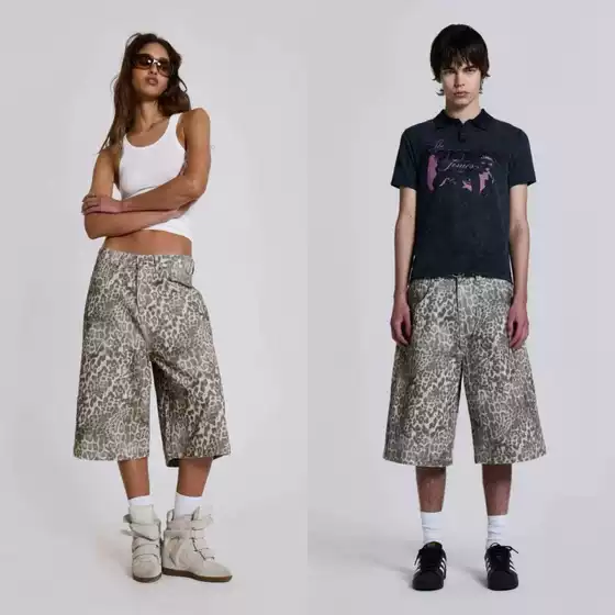 Jaded London 24 New Faded Leopard Print All-Over Printed Loose Wide-Leg Low-Waist Straight Pants Fashionable Jeans