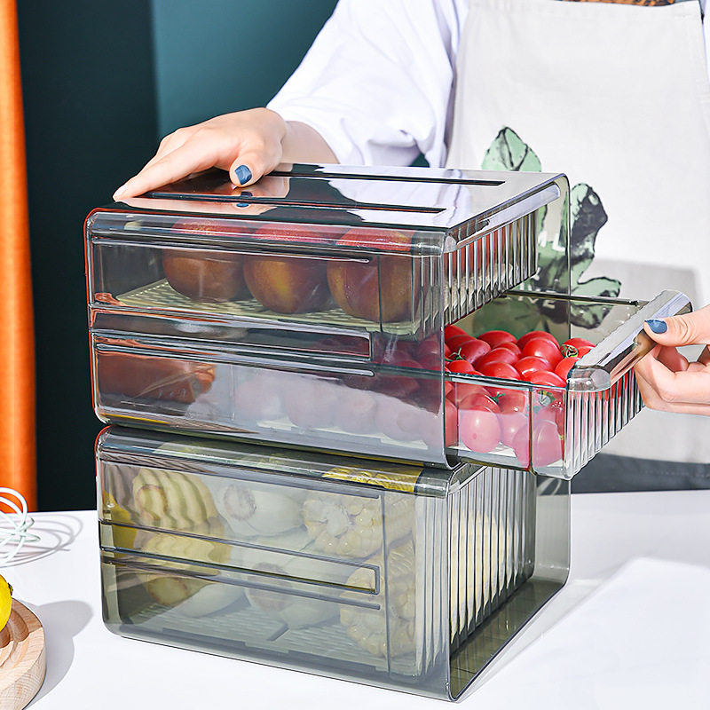 Refrigerator Storage Box Transparent Drawer-Type Vegetable and Egg Preservation Storage Kitchen Sealed Jar Dumpling Box Freezer