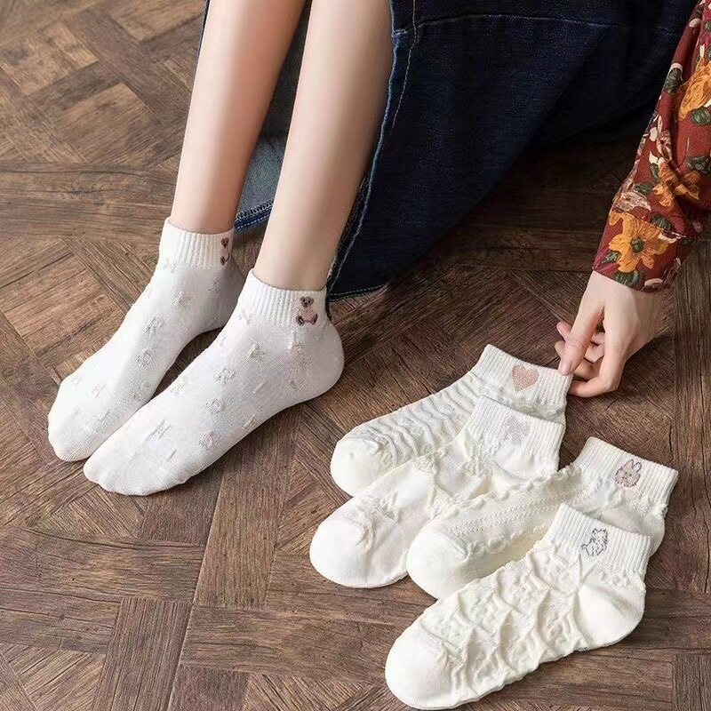船袜女2025夏季新款女士纯色透气短袜ins风潮流小熊可爱防滑女袜