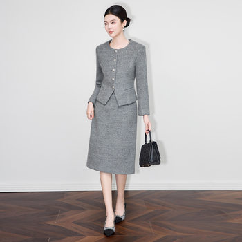 2513906-Nanyou Women's Commuting Elegant Light Luxury Thickened Woolen Slim Jacket + Skirt Two-Piece Suit New